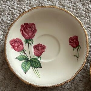 Royal Swan Anniversay Rose Cream Floral Rose Saucer plate with 22kt Gold Trim
